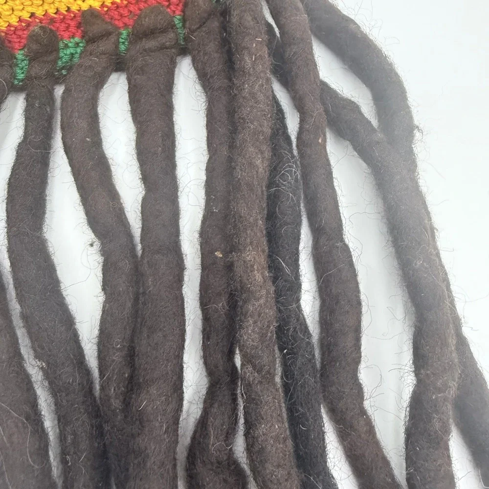 Rasta Crochet Tam Hat with Attached Dreadlocks Reggae Costume Beanie Red Yellow